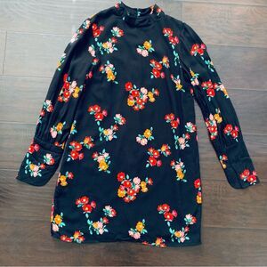 NWT Zara Black Floral Mock Neck Flowy Long Sleeve Dress | Size: XS